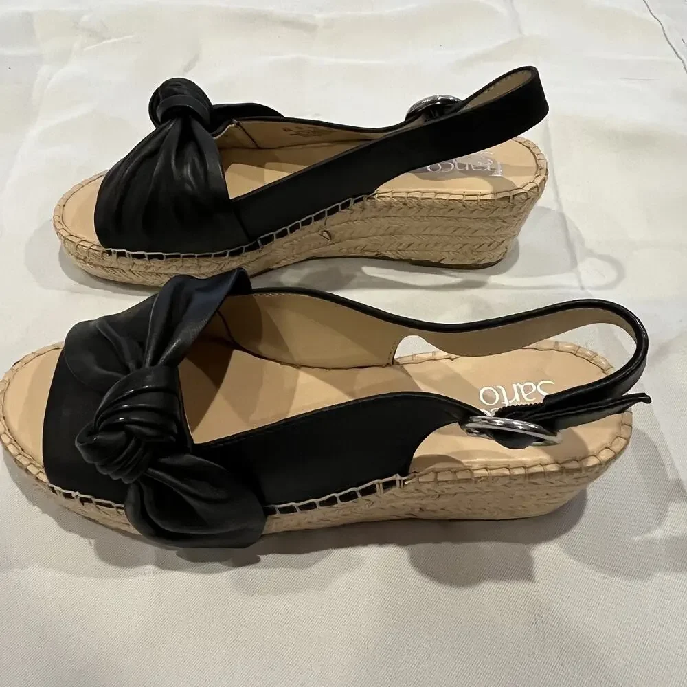 Franco Sarto Shoes Womens Size 9M Black Suede Espadrille Slingback Pirouette Bow